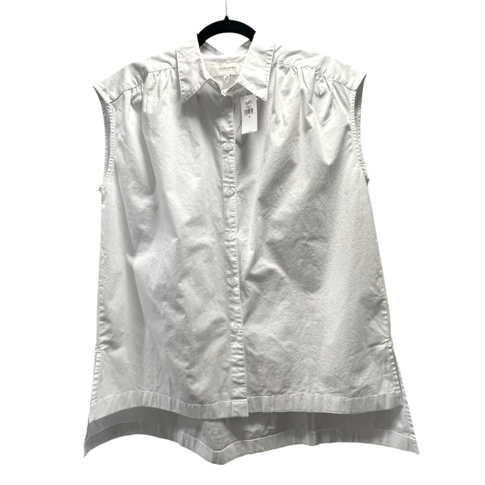 NWT Banana Republic White Sleeveless Button Down Top w/ Shoulder Ruching- Sz XS